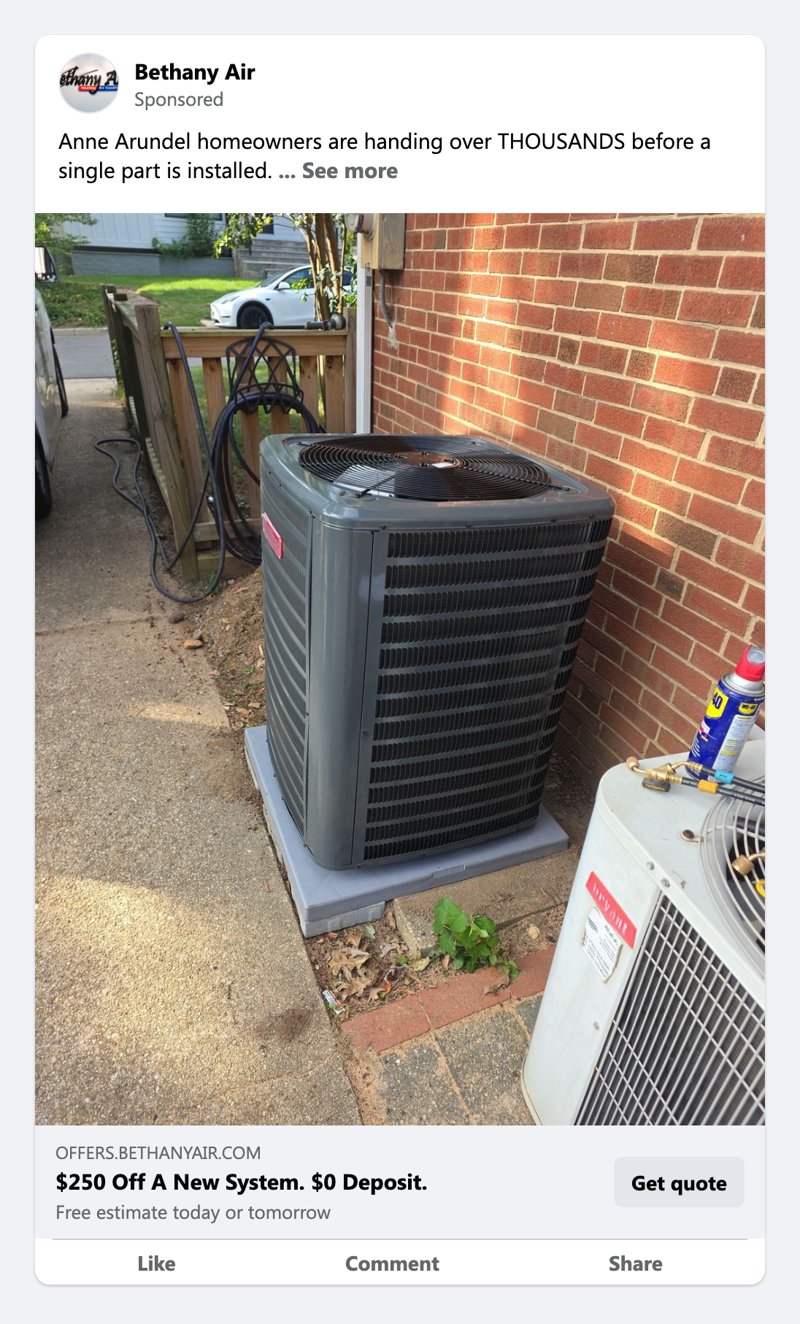 Facebook ad for Bethany Air