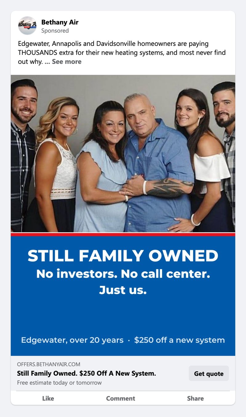 Facebook ad for Bethany Air