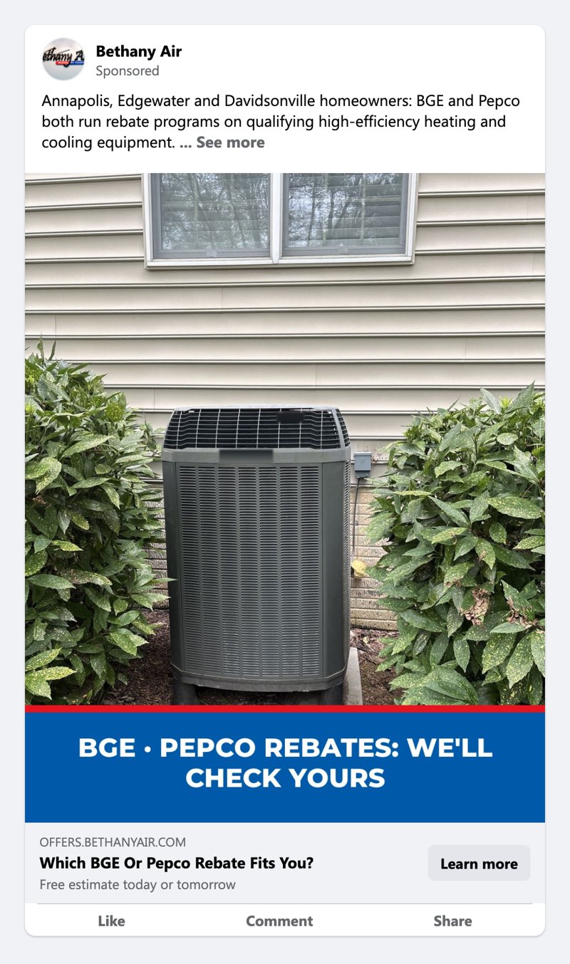 Facebook ad for Bethany Air