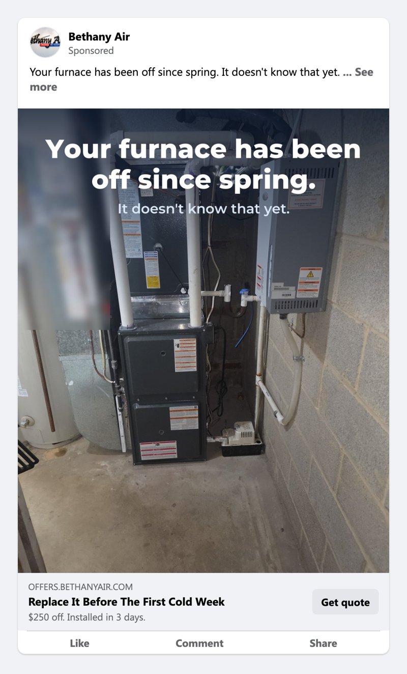 Facebook ad for Bethany Air