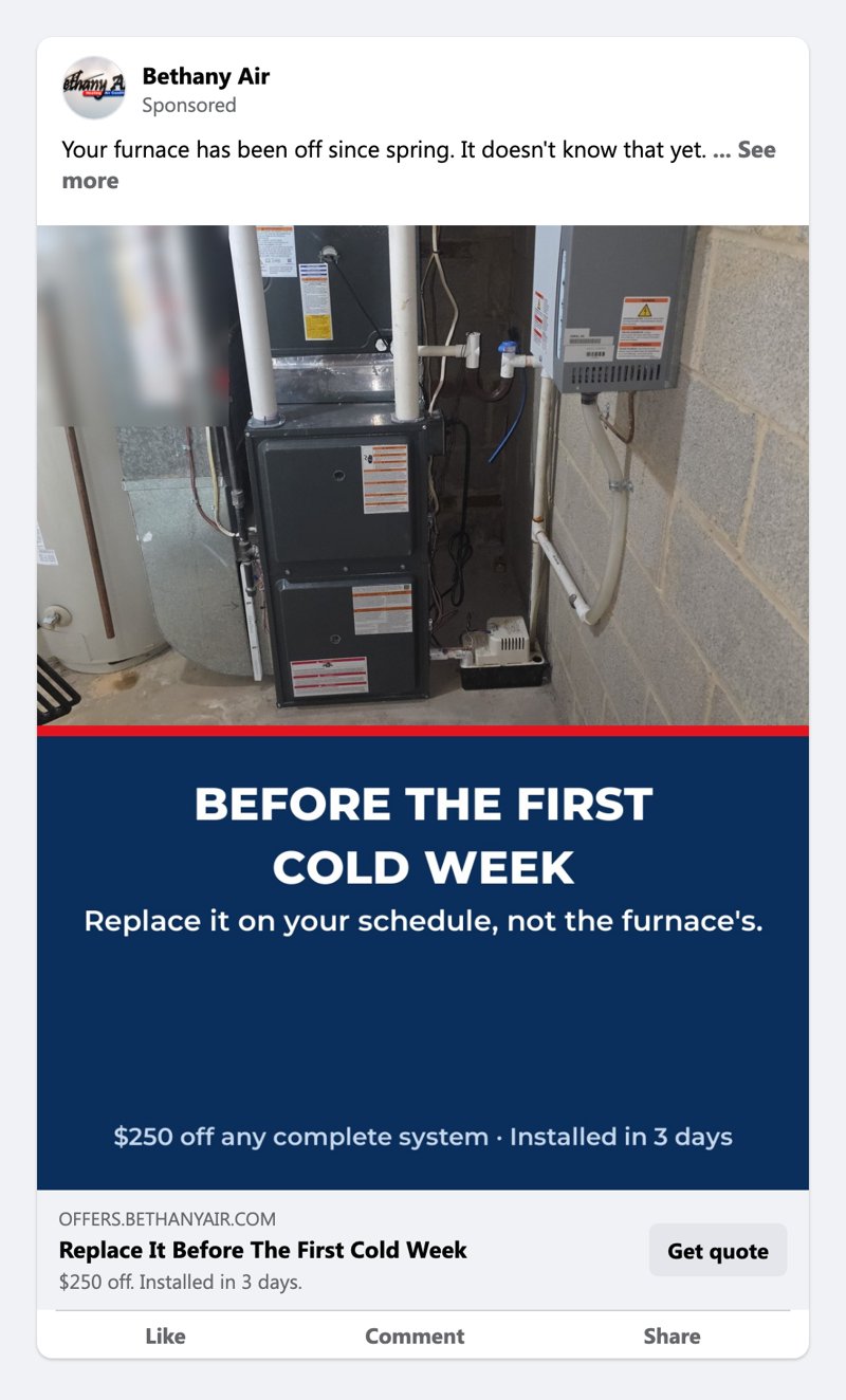 Facebook ad for Bethany Air