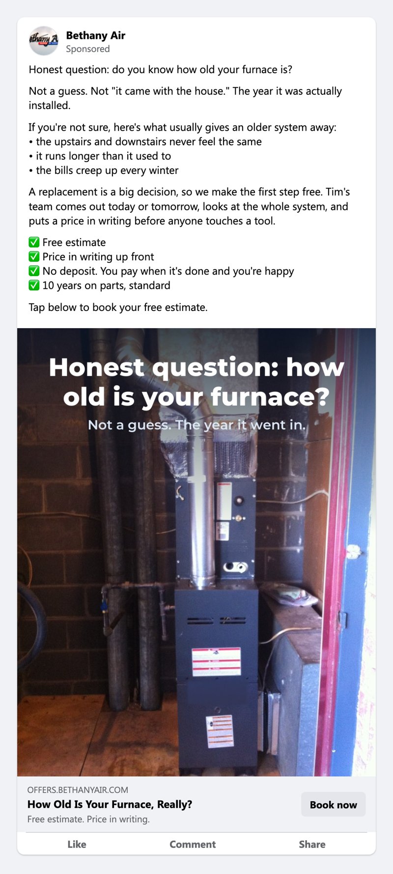 Facebook ad for Bethany Air