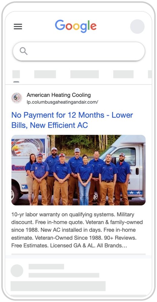 Google search ad preview, American Heating and Cooling