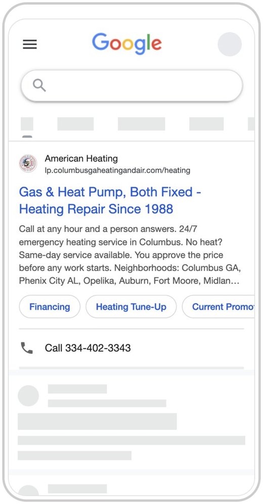 Google search ad preview, American Heating and Cooling