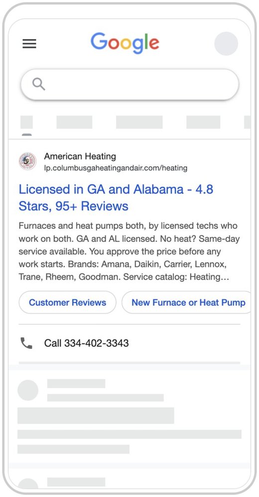 Google search ad preview, American Heating and Cooling