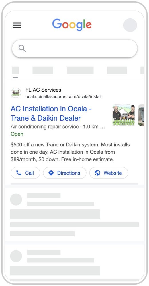 Google search ad preview, Pinellas AC Pros