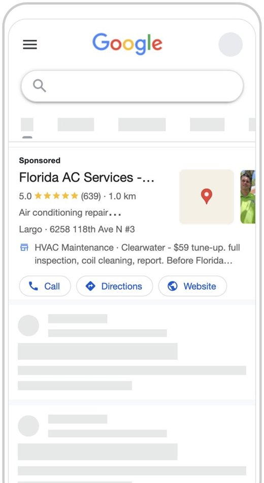 Google search ad preview, Pinellas AC Pros