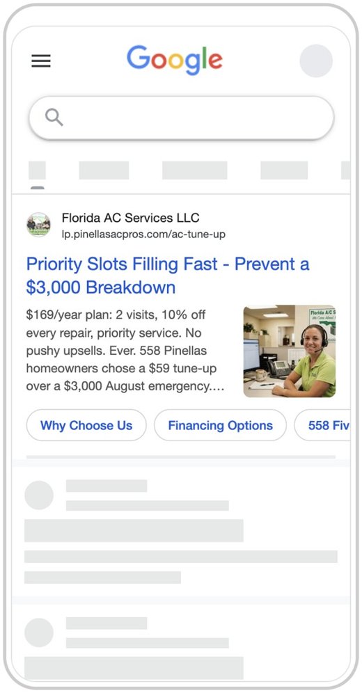 Google search ad preview, Pinellas AC Pros